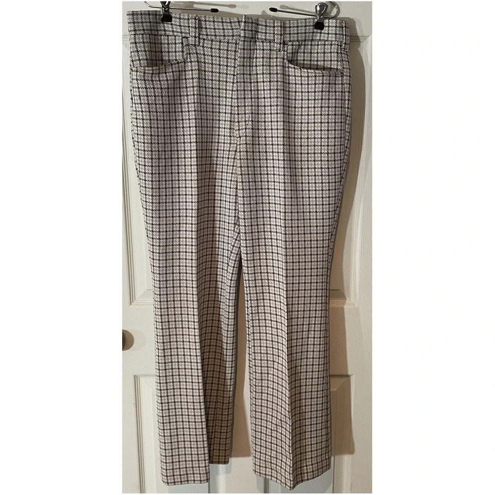 Dickies‎ Dress Pants Brown Houndstooth pattern wide leg Sz 18 70s Retro Academia